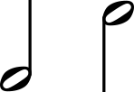 Two minims, one with the stem pointing up and one with the stem pointing down