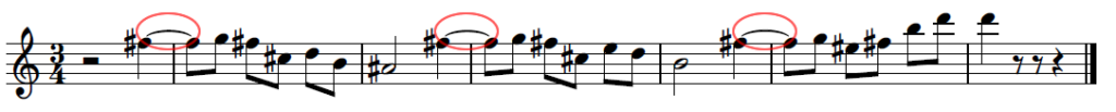 Musical excerpt showing tied notes in the melody